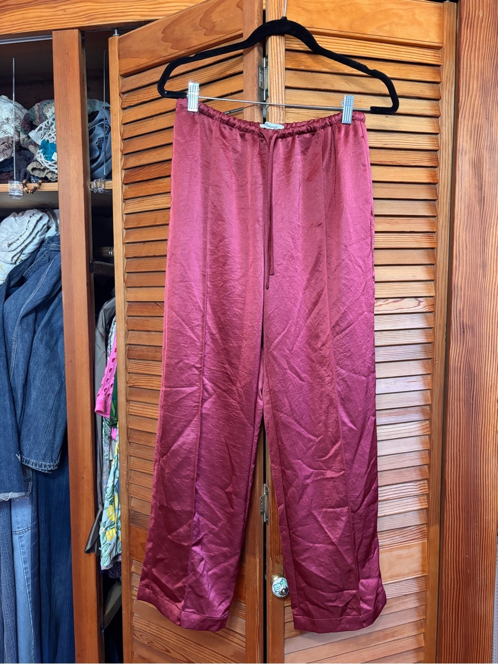Madewell Satin Elastic-Waist Pants in Wine